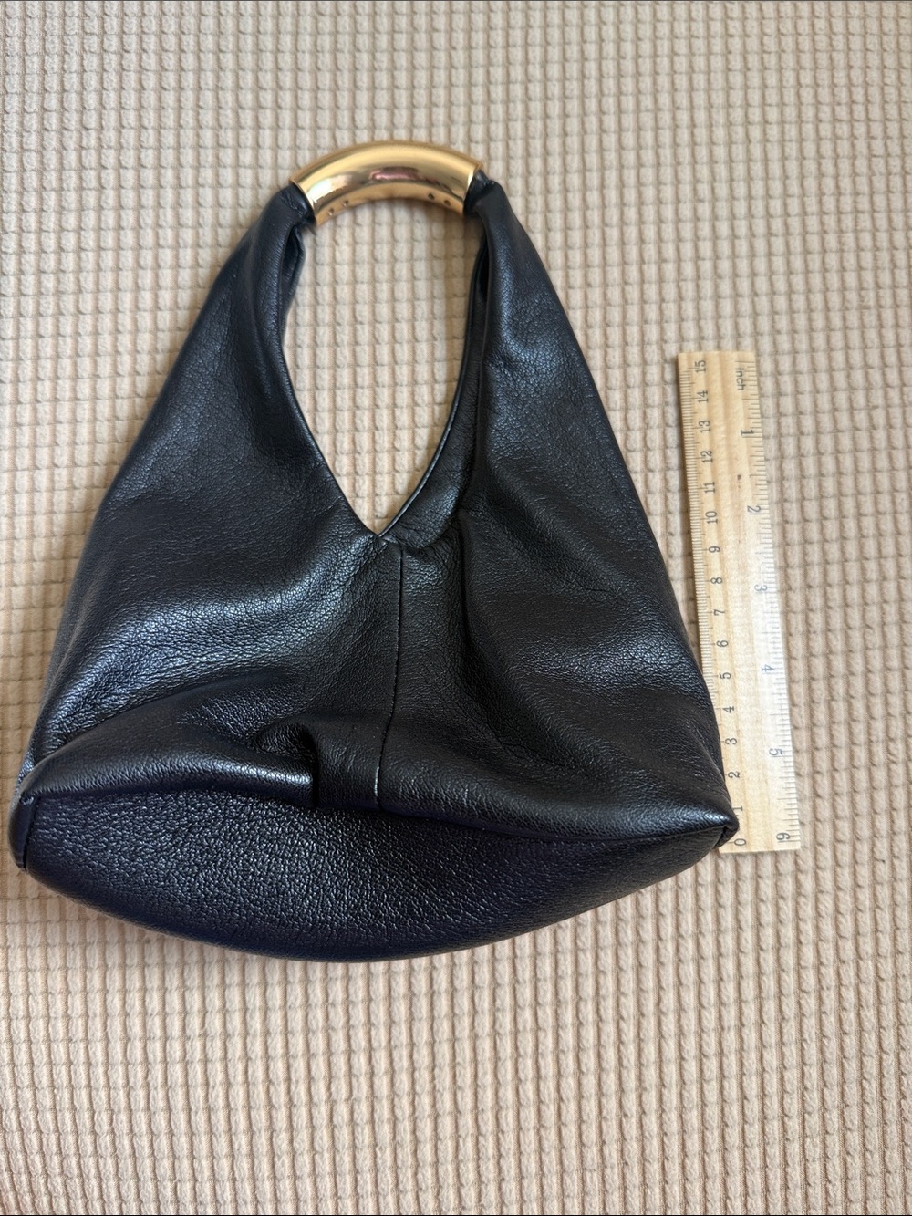 MANGO Black Leather Handheld Bag with Gold Handle